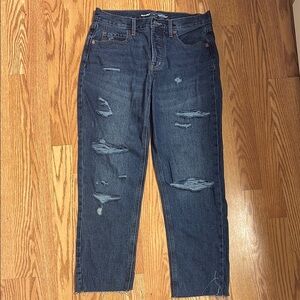 Old Navy High Rise Slouchy Straight Distressed Blue Jeans
